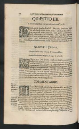 Quaestio IIII. De proprietatibus corporis & animae Christi.