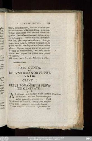Pars Quinta. De Rebus Romanorum Privatis.
