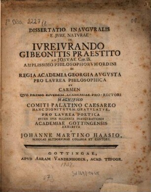 Diss. inaug. e iure naturae de iureiurando Gibeonitis praestito ad Josuae cap. IX