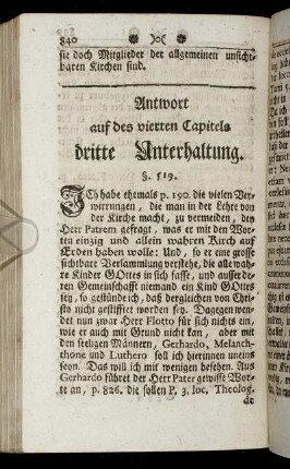 Antwort auf des vierten Capitels dritte Unterhaltung.