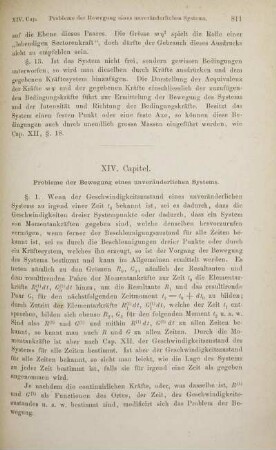 XIV. Capitel. Probleme der Bewegung eines unveränderlichen Systems.