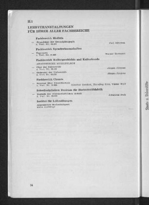 II. Fachbereiche und wissenschaftliche Einrichtungen - Lehrkörper und Lehrveranstaltungen -