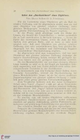 Ueber das "Durchzeichnen" eines Objektives