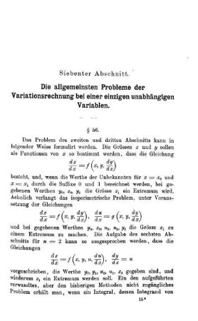 Siebenter Abschnitt. Die allgemeinsten Probleme der Variationsrechnung bei einer einzigen unabhängigen Variablen.