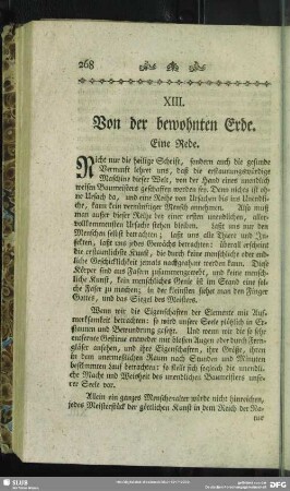 XIII. Von der bewohnten Erde : Eine Rede