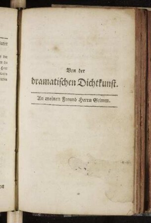Von der dramatischen Dichtkunst : An meinen Freund Herrn Grimm