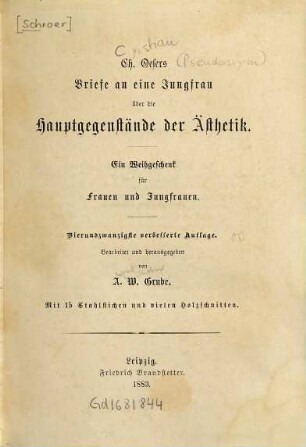 Ch. Oesers Briefe an eine Jungfrau über die Hauptgegenstände der Ästhetik : ein Weihgeschenk für Frauen und Jungfrauen