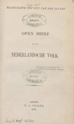 Open brief aan het Nederlandsche volk