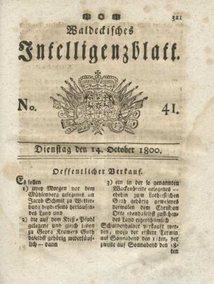 No. 41, Dienstag den 14. October 1800