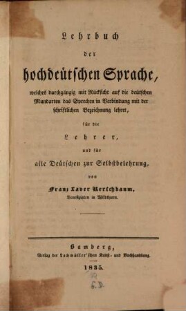 Lehrbuch der hochdeutschen Sprache