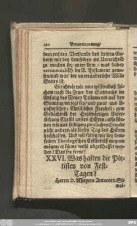 XXVI. Was halten die Pietisten von Fest-Tagen?