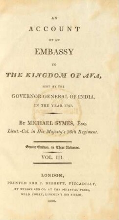 Vol. 3: An account of an embassy to the kingdom of Ava