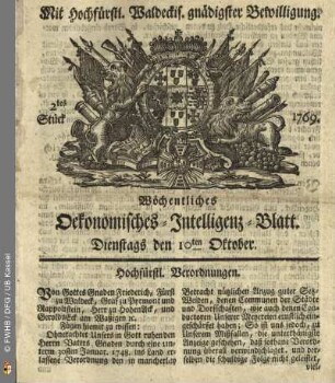 2tes Stück, Dienstags den 10ten Oktober 1769