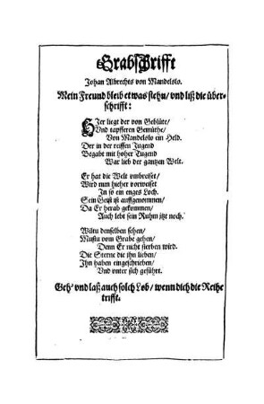 Grabschrifft Johan Albrechts von Mandelslo