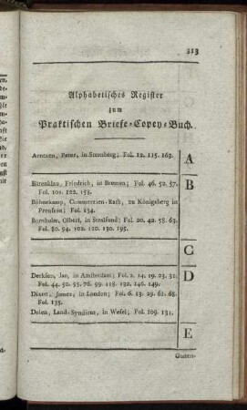Alphabetisches Register zum Praktischen Briefe-Copey-Buch.