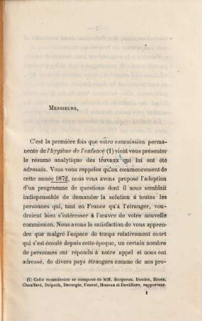 Rapport annuel de la commission permanente de l'hygiène de l'enfance et présenté à M. le ministre de l'interieur pour l'année .... 1872 (1873)