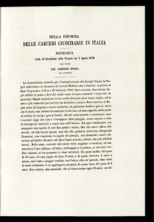 DELLA RIFORMA DELLE CARCERI GIUDIZIARIE IN ITALIA