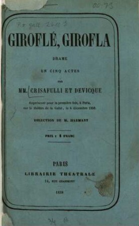 Giroflé, Girofla : drame en cinq actes