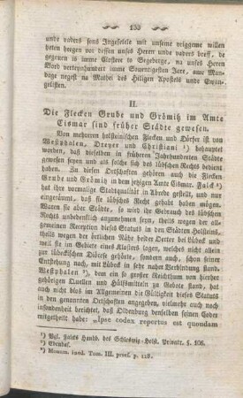 II. Die Flecken Grube und Grömitz im Amte Cismar sind früher Städte gewesen.