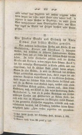 II. Die Flecken Grube und Grömitz im Amte Cismar sind früher Städte gewesen.