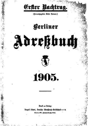 Erster Nachtrag Berliner Adreßbuch 1905