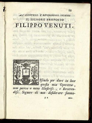 All' Illustriss. E Reverendiss. Signore Il Signore Proposto Filippo Venuti.