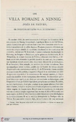 2.Ser. 6.1869: Une villa romaine à Nenning (prés de Tréves) : Ses inscriptions expliquées par M. de Wilmowsky