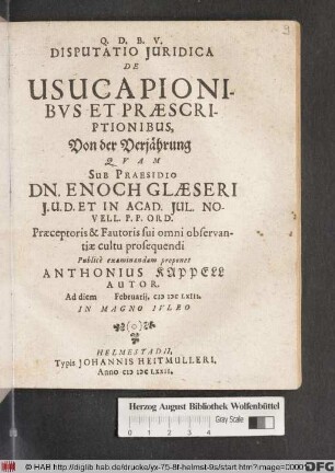Disputatio Iuridica De Usucapionibus Et Praescriptionibus, Von der Verjährung