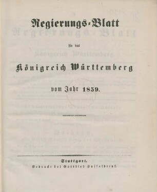 1859: Regierungsblatt für das Königreich Württemberg