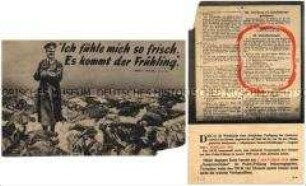 Abwurf-Flugblatt der Alliierten mit der Abbildung Hitlers inmitten von toten Soldaten