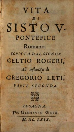 Vita Di Sisto V. Pontefice Romano, 2