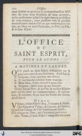 L'Office Du Saint Esprit, Pour Le Lundi.