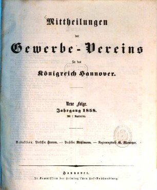 Mittheilungen des Gewerbevereins für das Königreich Hannover. 1858