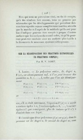 Sur la décomposition des fractions rationnelles en fractions simples.