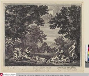 [Die Nymphen der Diana rauben den schlafenden Amorinen ihre Waffen, beschneiden ihre Flügel und rächen sich auf diese Art für den Verlust des Adonis; Les Nymphes de Diane, trouvant des Amours endormis, dérobent leurs armes]