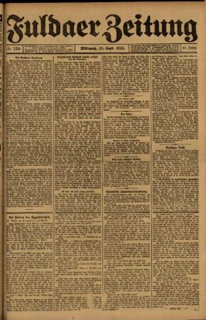 Erste Ausgabe vom Mittwoch, den 29. September 1920.