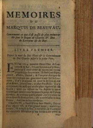 Mémoires Du Marquis De Beauvau, Pour servir à l'Histoire De Charles IV. Duc de Lorraine & de Bar