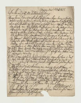 Brief von Johann August Gottlob Weigel an Joseph Heller
