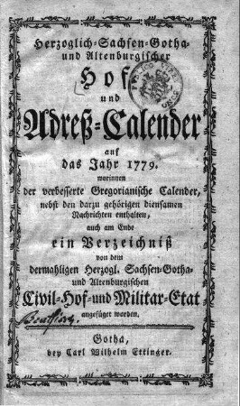 1779: Staatshandbücher für das Herzogtum Sachsen-Gotha