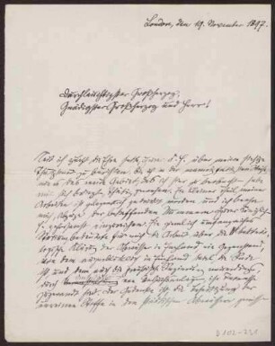 Schreiben an Carl Alexander Großherzog von Sachsen-Weimar (Briefentwurf)