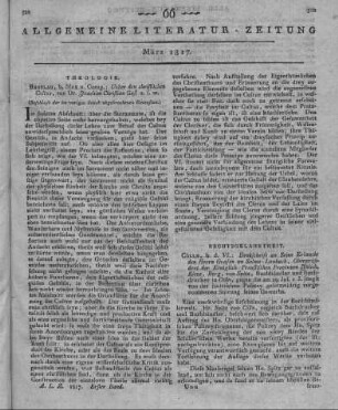 Gass, J. C.: Ueber den christlichen Cultus. Breslau: Max 1815 (Beschluss der im vorigen Stück abgebrochenen Recension.)