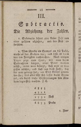 III. Subtractio. Die Abziehung der Zahlen