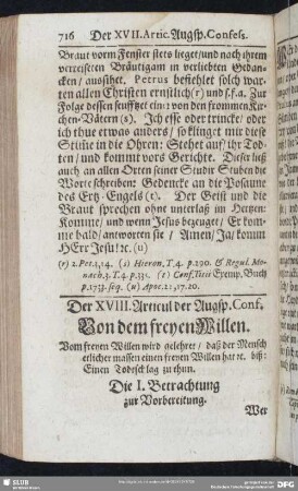 Der XVIII. Articul der Augsp. Conf. Von dem freyen Willen