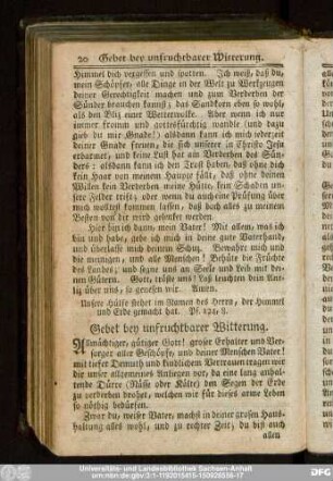 Gebet bey unfruchtbarer Witterung.