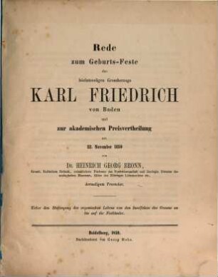 Ueber den Stufengang des organischen Lebens von den Inselfelsen des Oceans an bis auf die Festländer : (Gratulationsschrift)