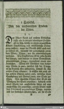 I Capittel. Von den mechanischen Trieben der Thiere