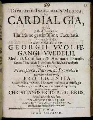 Diputatio Inauguralis Medica De Cardialgia