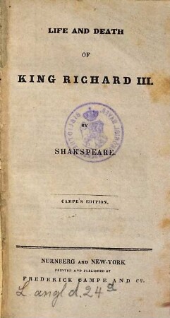 Life and death of King Richard III.