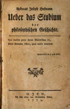 Andreas Joseph Hofmann Ueber das Studium der philosophischen Geschichte