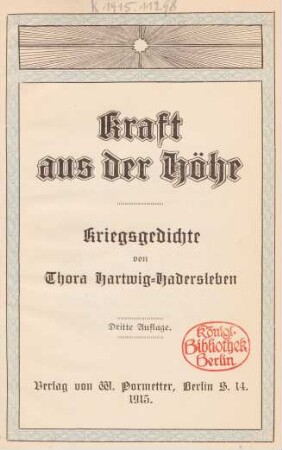 Kraft aus der Höhe : Kriegsgedichte